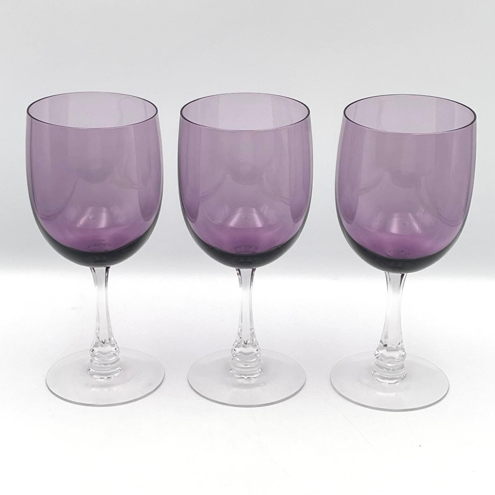 Vintage 1958-1974 Fostoria Fascination Lilac Water Goblets Set of 3 Purple 6.75"